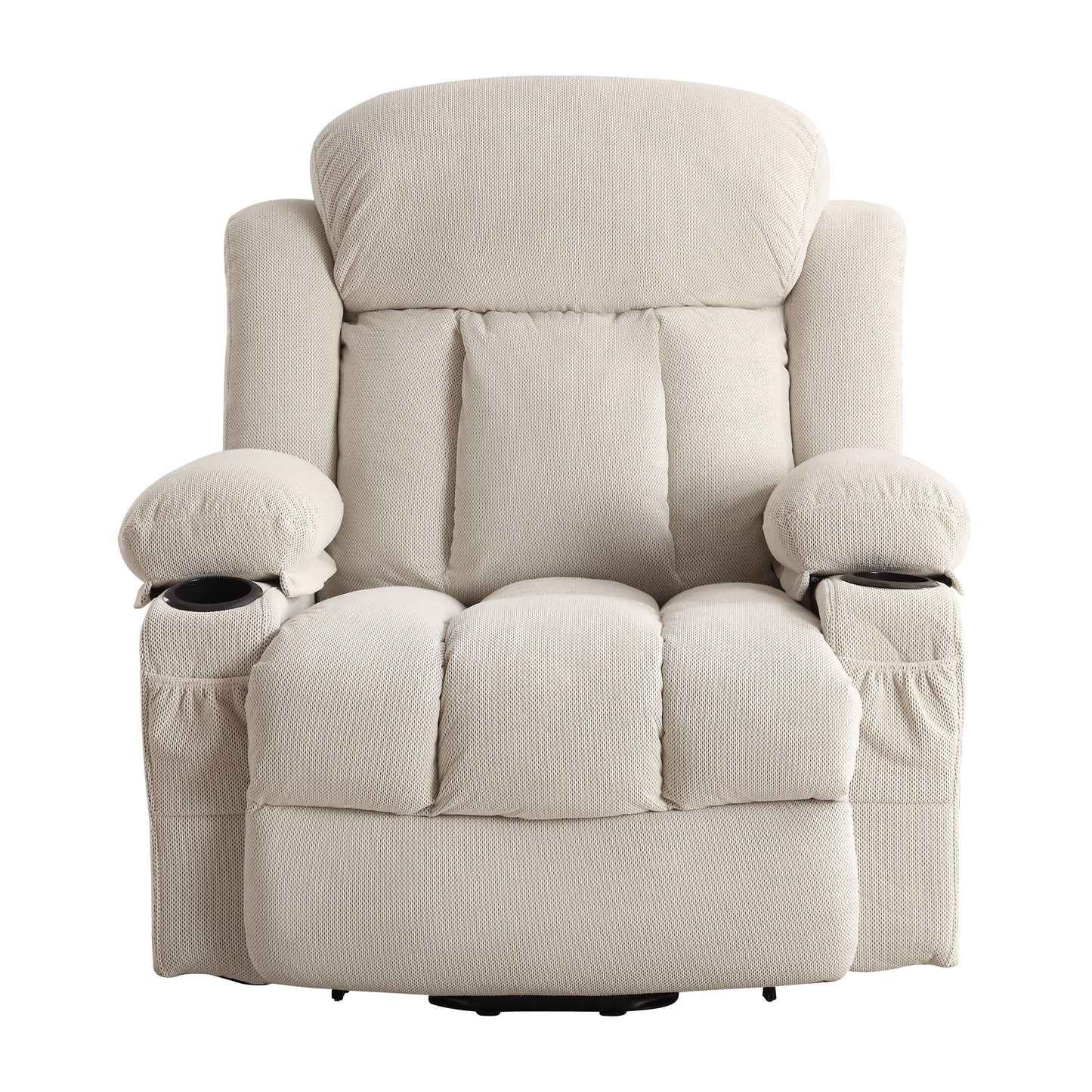 Beige Electric Recliner Lift Chair with Heating, Massage, USB Port, Side Pockets, and Convenient Remote Control