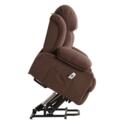 Beige Electric Recliner Lift Chair with Heating, Massage, USB Port, Side Pockets, and Handy Remote Control