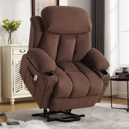 Beige Electric Recliner Lift Chair with Heating, Massage, USB Port, Side Pockets, and Remote Control