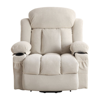 Beige Electric Recliner Lift Chair with Heating, Massage, USB Port, Side Pockets, and Remote Control