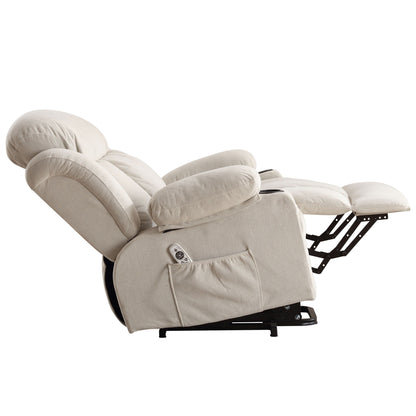 Beige Electric Recliner with Heat, Massage, USB, and Remote Control