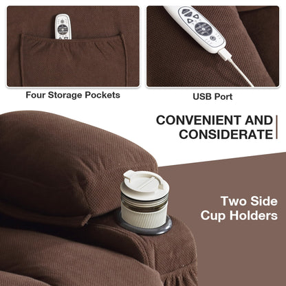 Beige Ergonomic Lift Recliner with Heated Massage, USB Charging, Side Pockets, and Easy Remote Control
