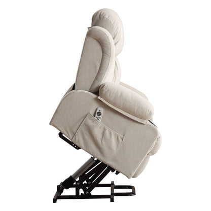 Beige Ergonomic Power Lift Recliner Chair with Heat, Massage, USB Charging, Side Pockets, and Remote Control