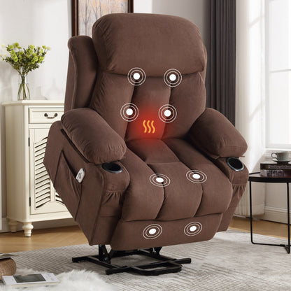 Beige Ergonomic Power Lift Recliner Chair with Heat, Massage, USB Charging, Side Pockets, and Remote Control