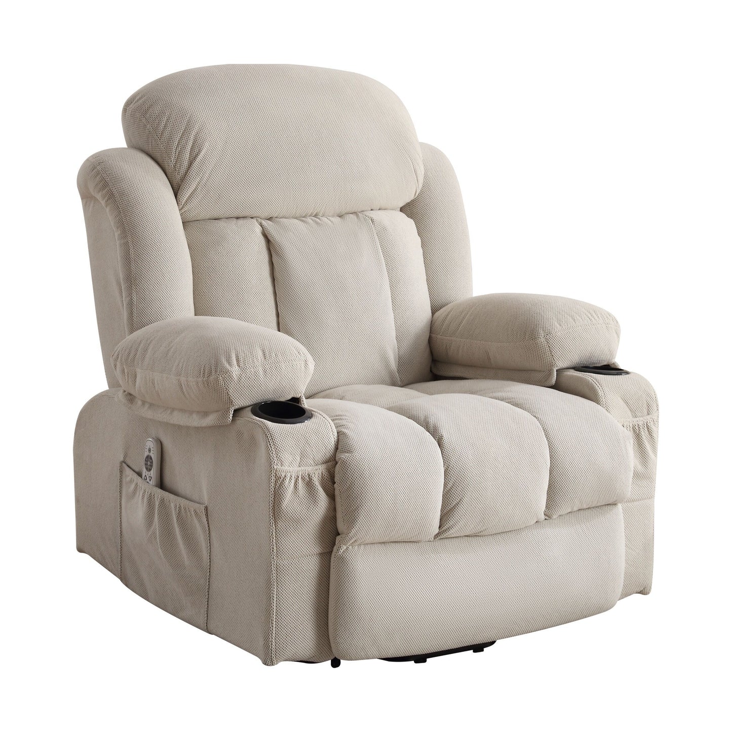 Beige Ergonomic Power Lift Recliner with Heat, Massage & USB Ports