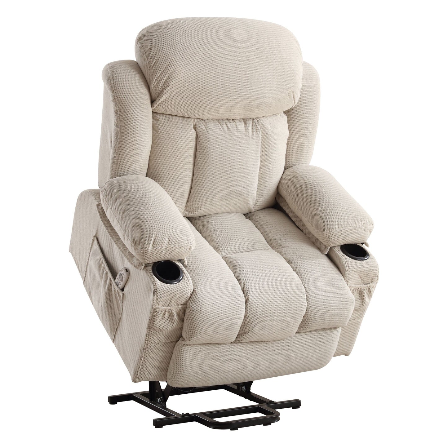 Beige Ergonomic Power Lift Recliner with Heat, Massage & USB Ports