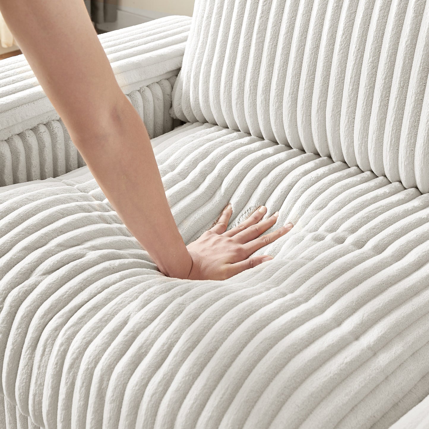 Beige Fabric Loveseat Sofa with Storage Armrest and USB