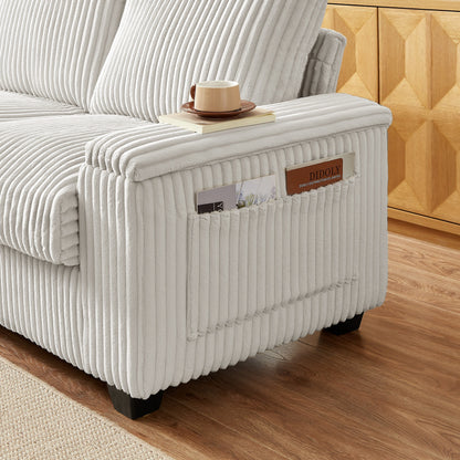 Beige Fabric Loveseat Sofa with Storage Armrest and USB
