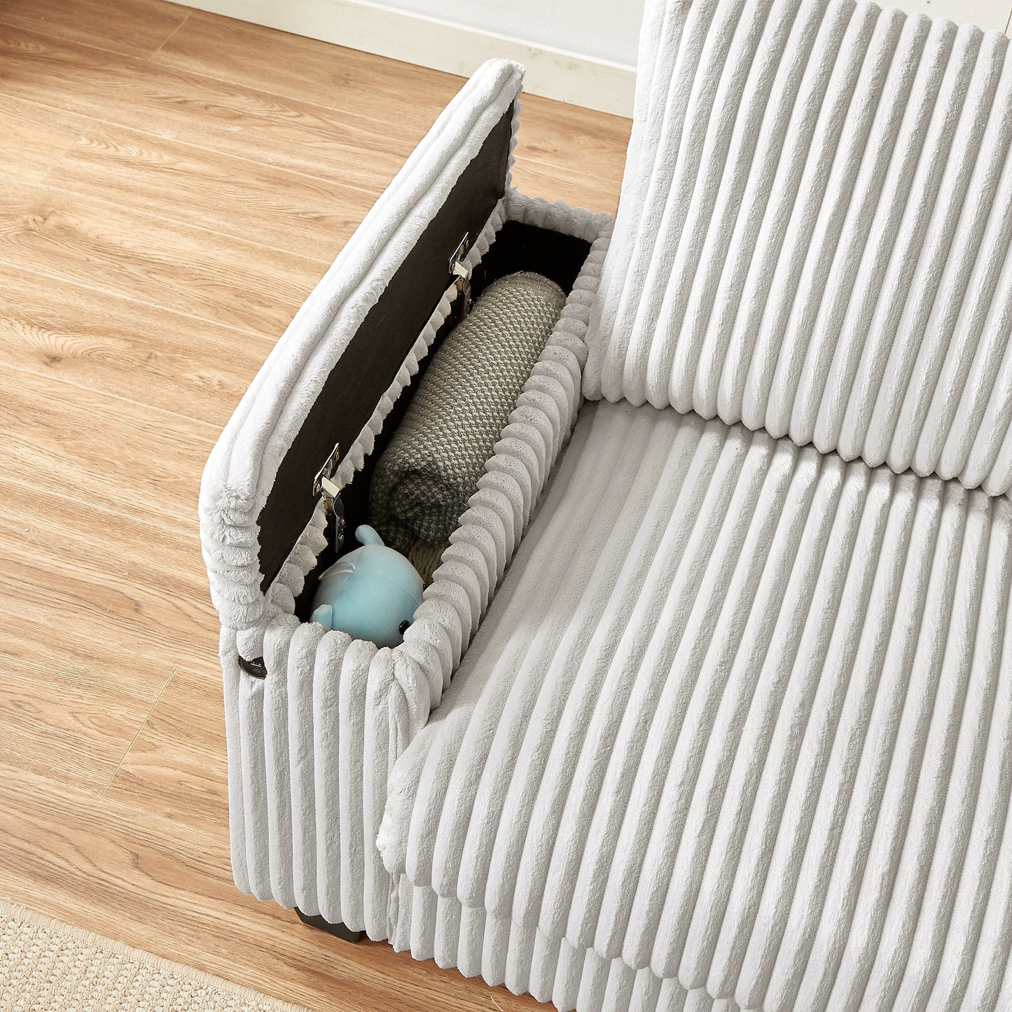 Beige Fabric Loveseat Sofa with Storage Armrest and USB