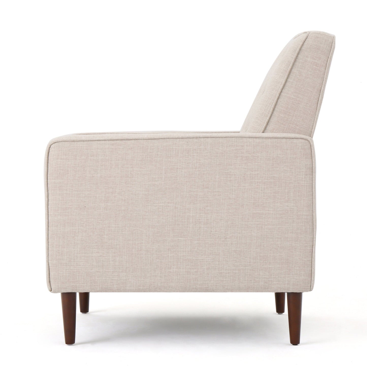 Beige Fabric Mid-Century Upholstered Push Back Recliner with Footrest, Button-tufted Backrest, Beech Wood Legs