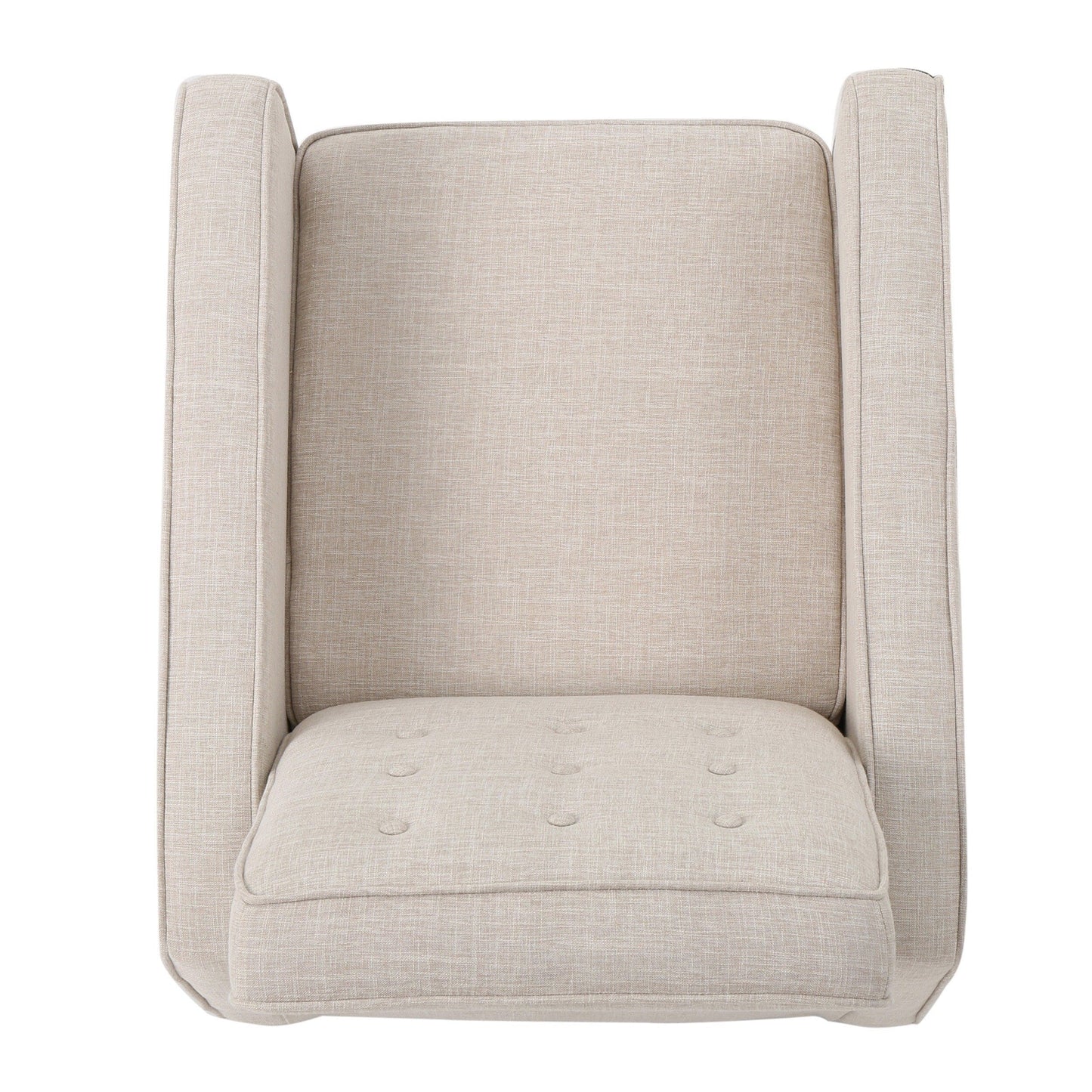 Beige Fabric Mid-Century Upholstered Push Back Recliner with Footrest, Button-tufted Backrest, Beech Wood Legs