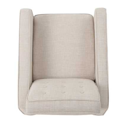 Beige Fabric Mid-Century Upholstered Push Back Recliner with Footrest, Button-tufted Backrest, Beech Wood Legs