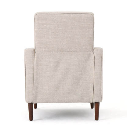 Beige Fabric Mid-Century Upholstered Push Back Recliner with Footrest, Button-tufted Backrest, Beech Wood Legs