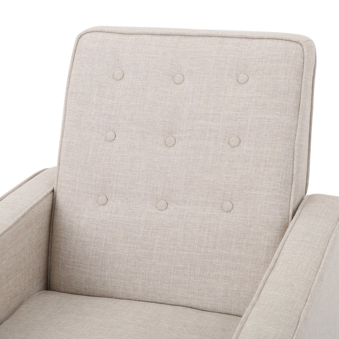 Beige Fabric Mid-Century Upholstered Push Back Recliner with Footrest, Button-tufted Backrest, Beech Wood Legs
