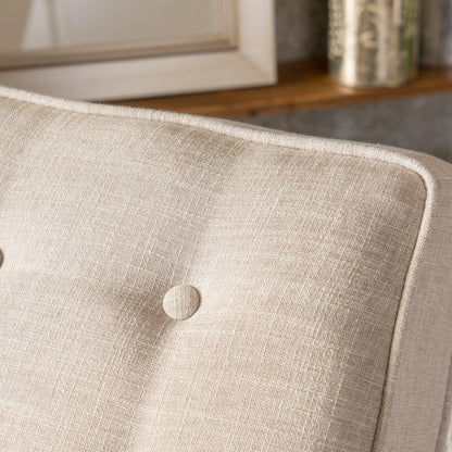 Beige Fabric Mid-Century Upholstered Push Back Recliner with Footrest, Button-tufted Backrest, Beech Wood Legs