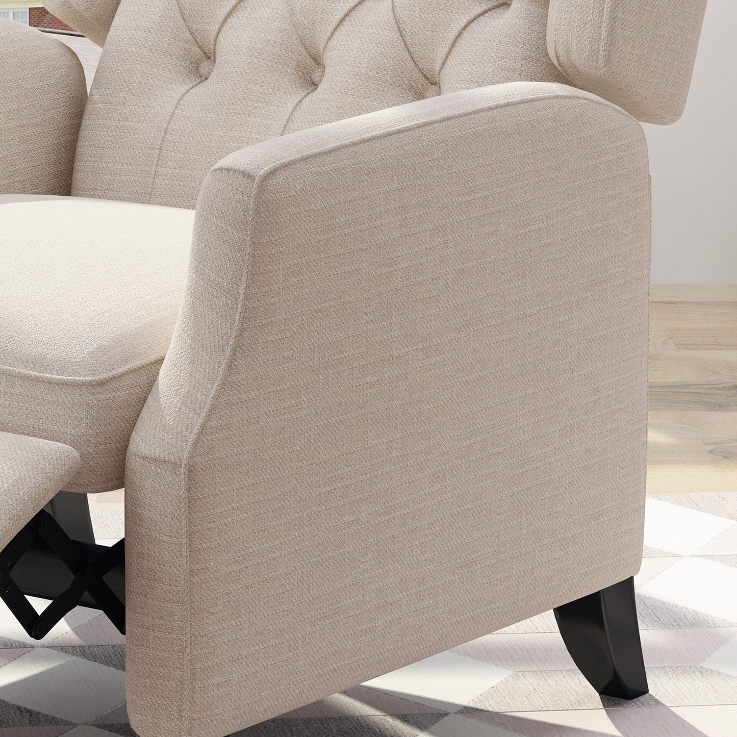 Beige Fabric Mid-Century Wingback Push-Back Recliner with Footrest, Button-Tufted Backrest