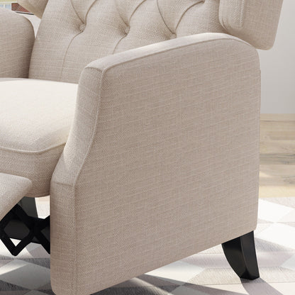Beige Fabric Mid-Century Wingback Push-Back Recliner with Footrest, Button-Tufted Backrest