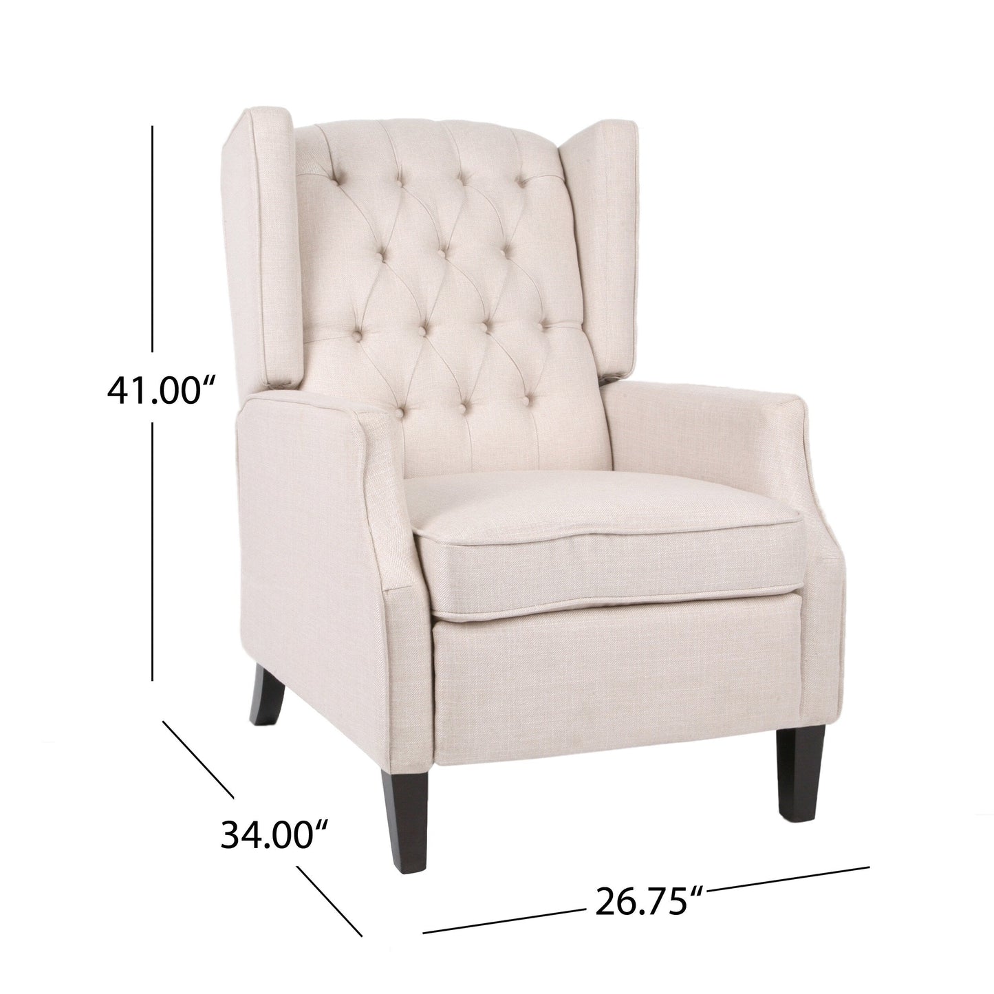 Beige Fabric Mid-Century Wingback Push-Back Recliner with Footrest, Button-Tufted Backrest