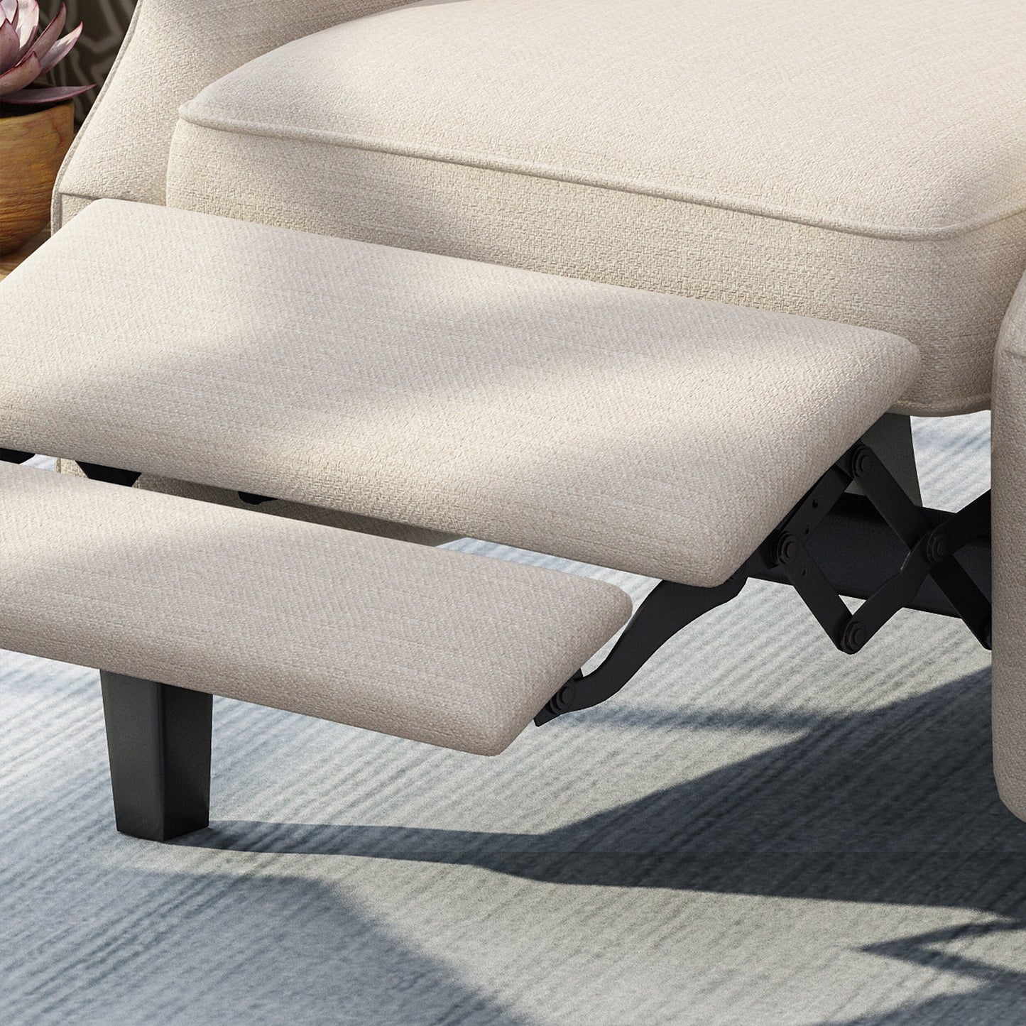 Beige Fabric Mid-Century Wingback Push-Back Recliner with Footrest, Button-Tufted Backrest