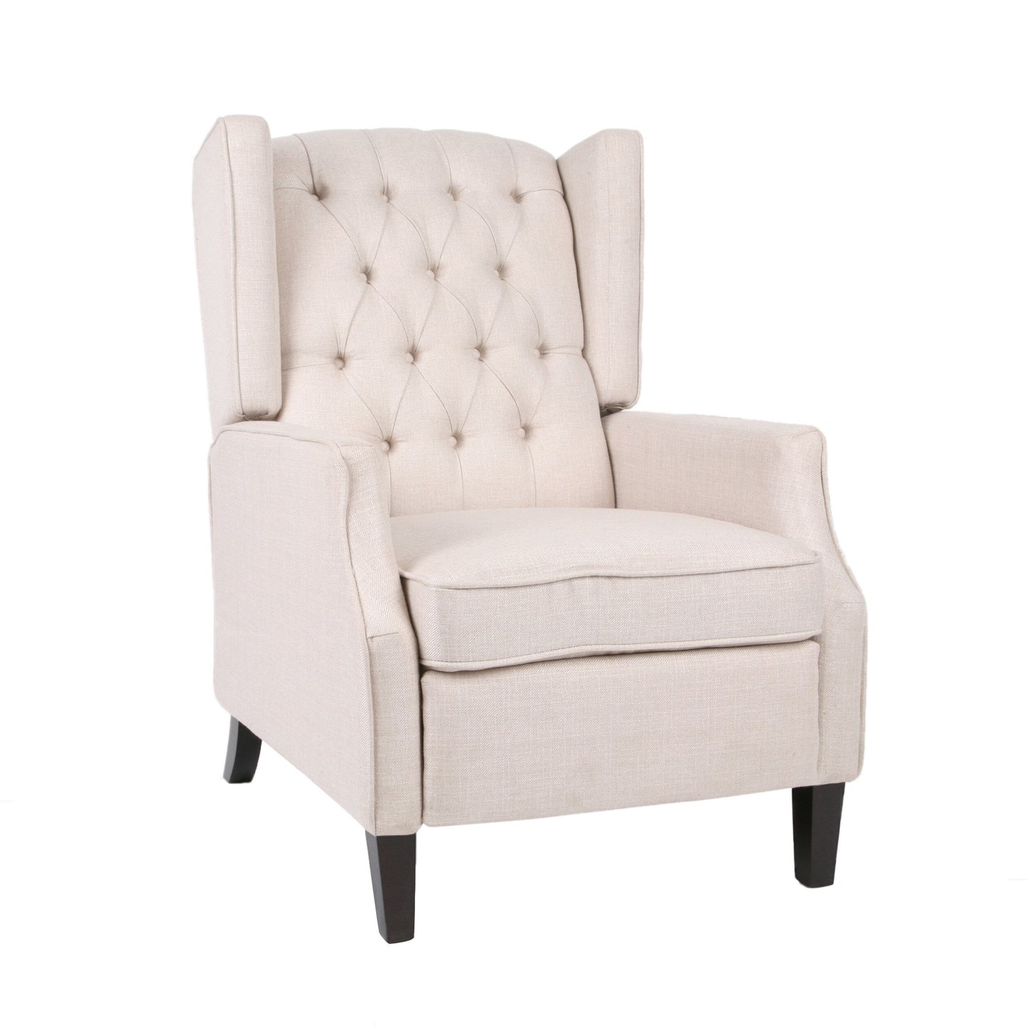 Beige Fabric Mid-Century Wingback Push-Back Recliner with Footrest, Button-Tufted Backrest