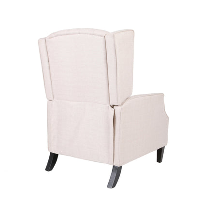 Beige Fabric Mid-Century Wingback Push-Back Recliner with Footrest, Button-Tufted Backrest