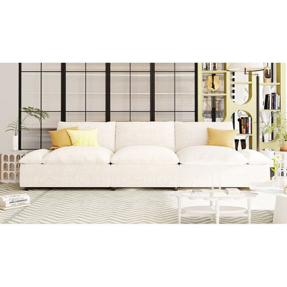 Beige Large Polyester 3-seater Sofa with Storage Units
