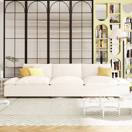 Beige Large Polyester 3-seater Sofa with Storage Units