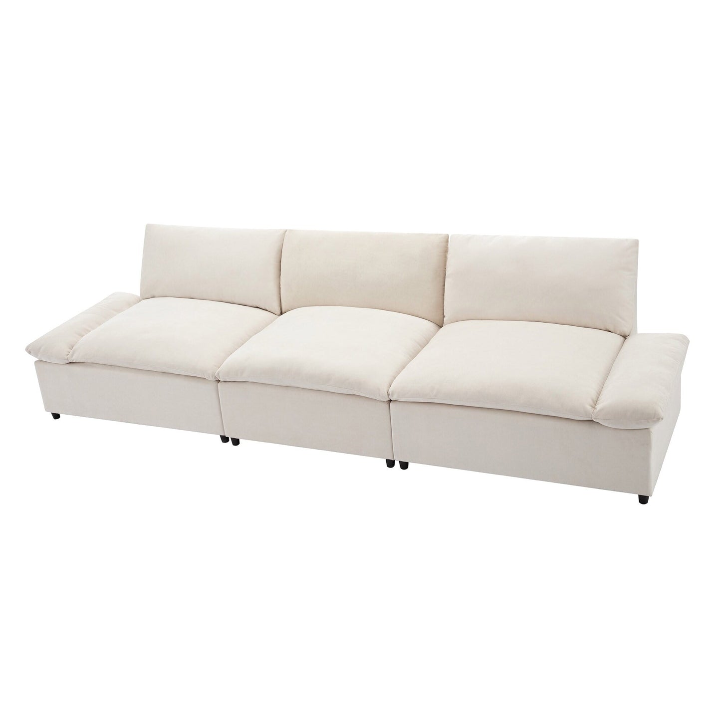 Beige Large Polyester 3-seater Sofa with Storage Units