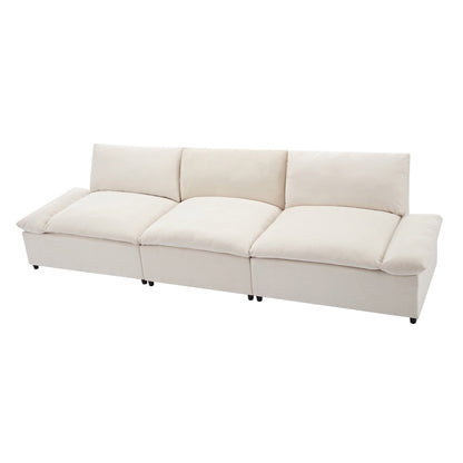 Beige Large Polyester 3-seater Sofa with Storage Units