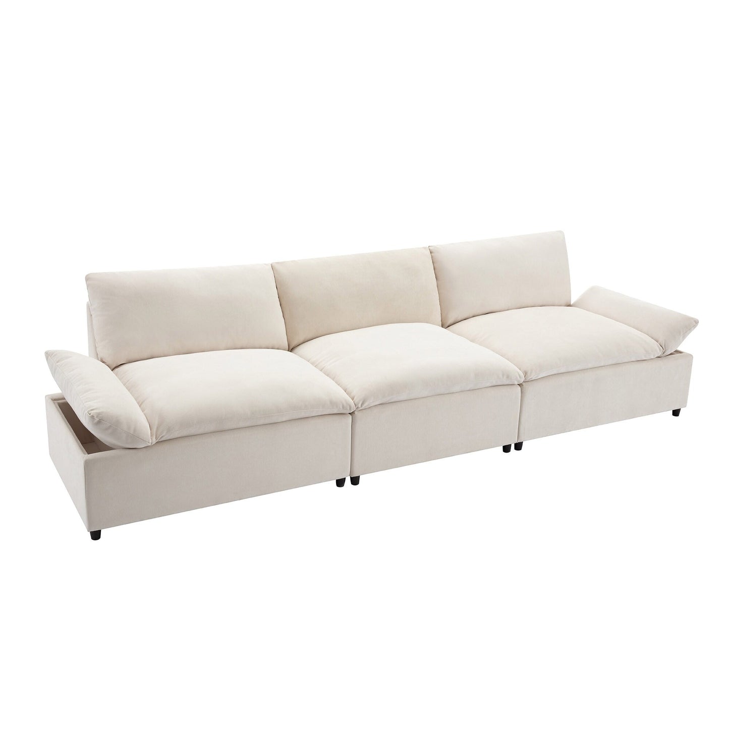 Beige Large Polyester 3-seater Sofa with Storage Units