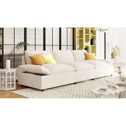 Beige Large Polyester 3-seater Sofa with Storage Units