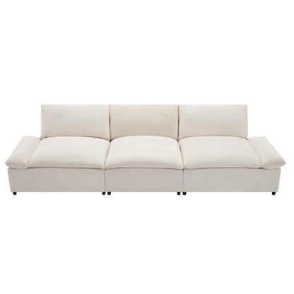 Beige Large Polyester 3-seater Sofa with Storage Units