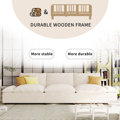 Beige Large Polyester 3-seater Sofa with Storage Units