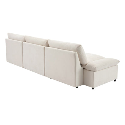 Beige Large Polyester 3-seater Sofa with Storage Units
