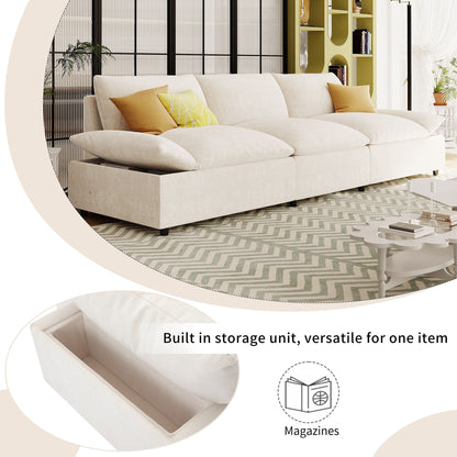 Beige Large Polyester 3-seater Sofa with Storage Units
