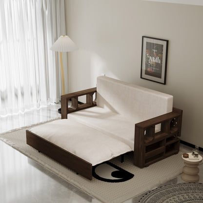 Beige Loveseat Convertible Sofa Bed with Storage