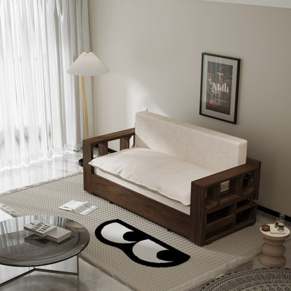 Beige Loveseat Convertible Sofa Bed with Storage