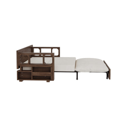 Beige Loveseat Convertible Sofa Bed with Storage