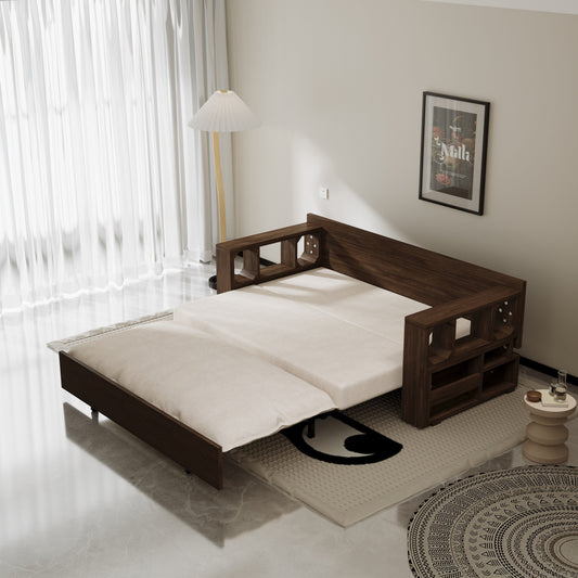 Beige Loveseat Convertible Sofa Bed with Storage