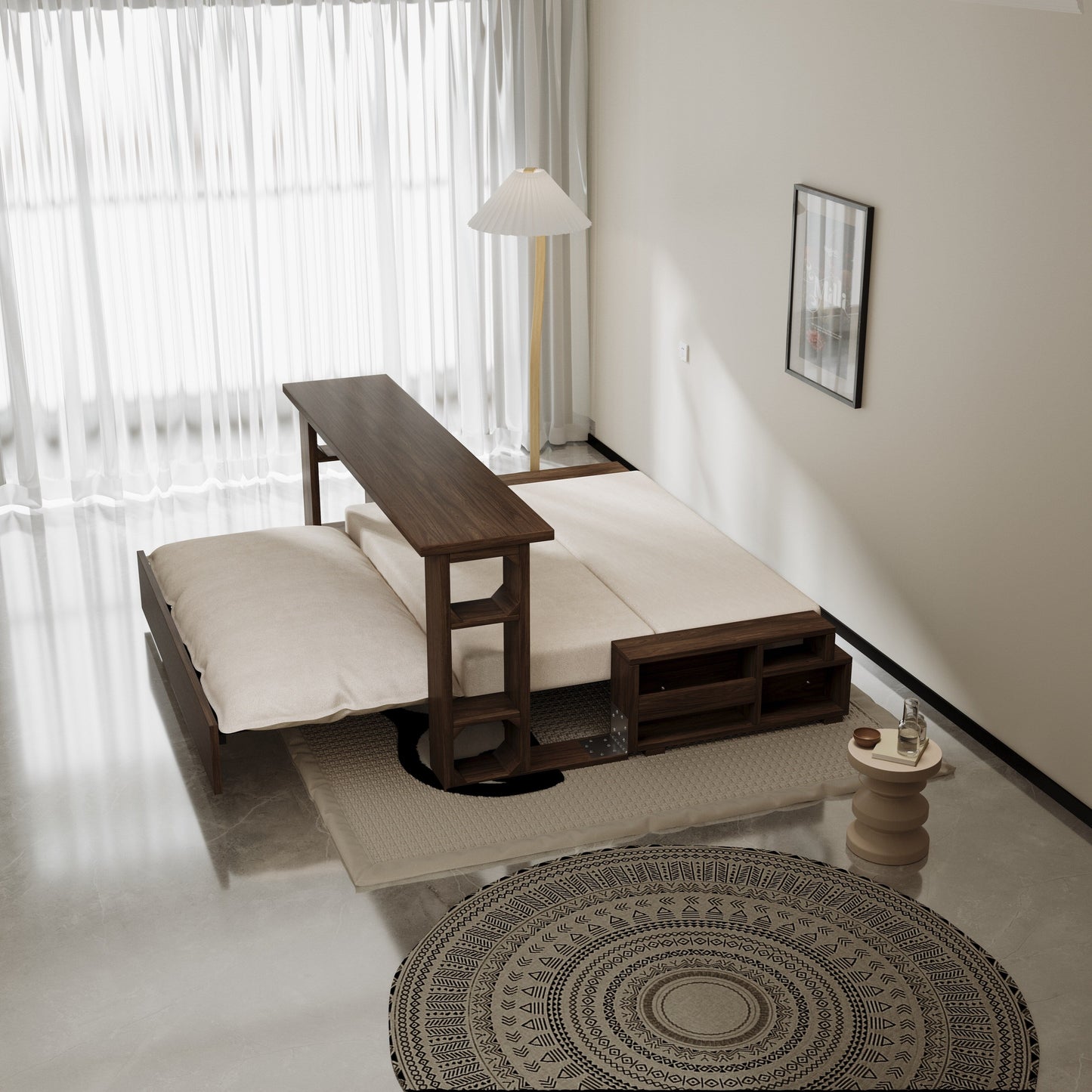 Beige Loveseat Convertible Sofa Bed with Storage