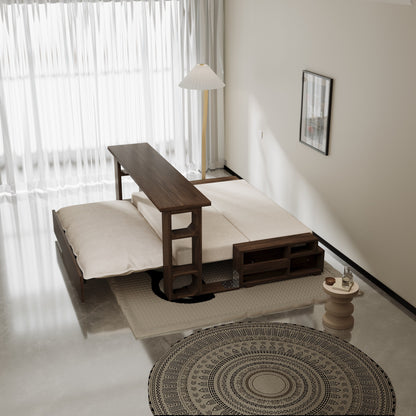 Beige Loveseat Convertible Sofa Bed with Storage