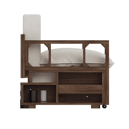 Beige Loveseat Convertible Sofa Bed with Storage