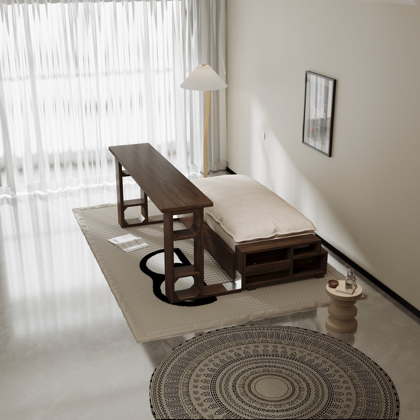 Beige Loveseat Convertible Sofa Bed with Storage