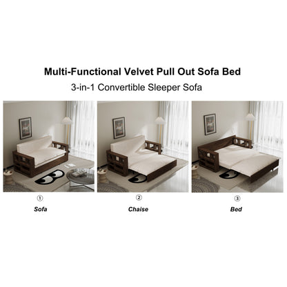Beige Loveseat Convertible Sofa Bed with Storage