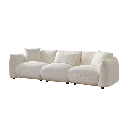 Beige Mid Century Modern 102.36 Boucle Upholstered 3-seater Sofa with Pillows for Livingroom