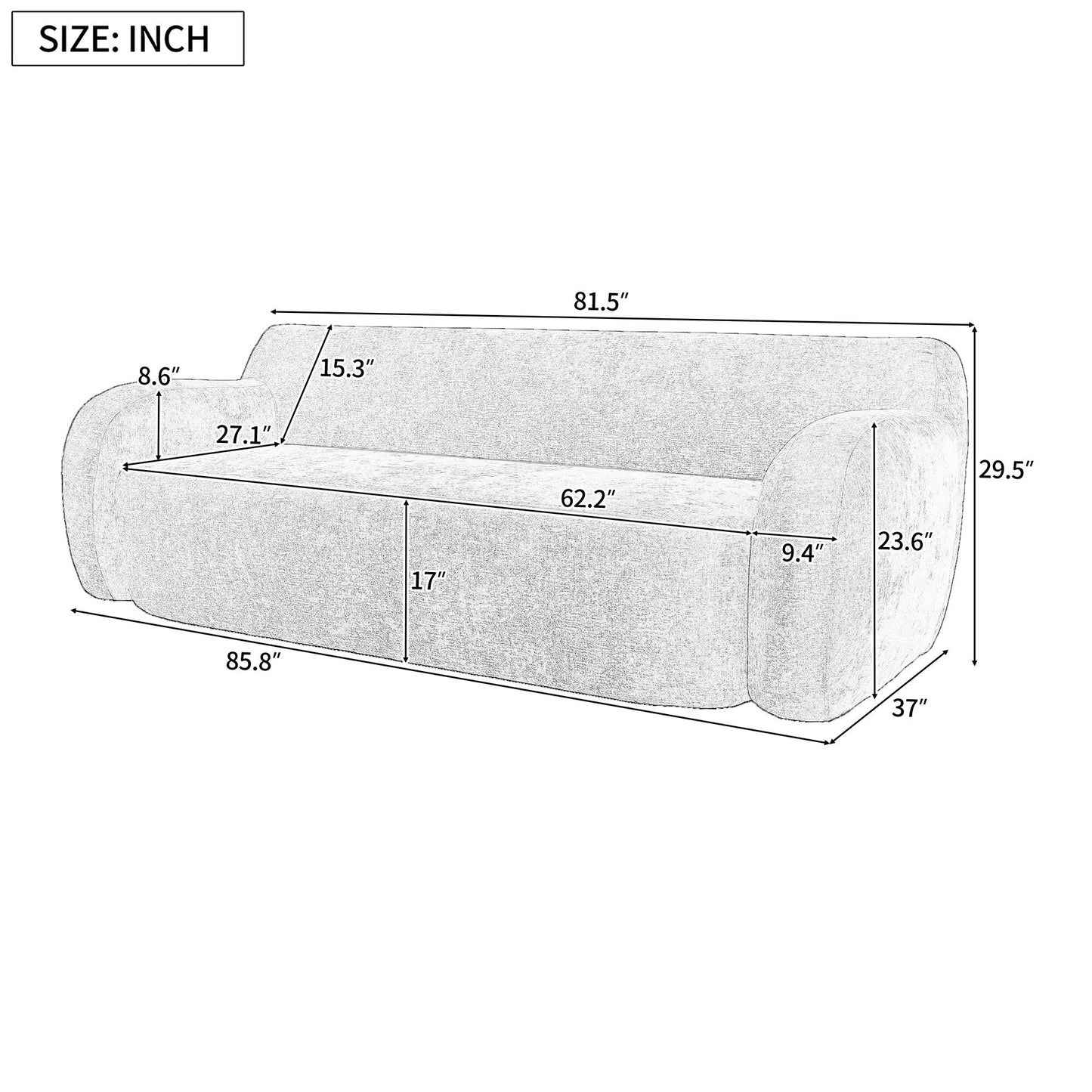 Beige Minimalist 3-seater Sofa with High-Density Foam Padding