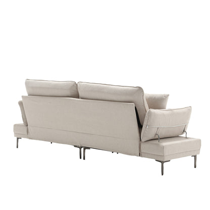 Beige Modern 102.36 Linen Loveseat Sofa with Adjustable Armrests and Tufted Cushions for Living Room