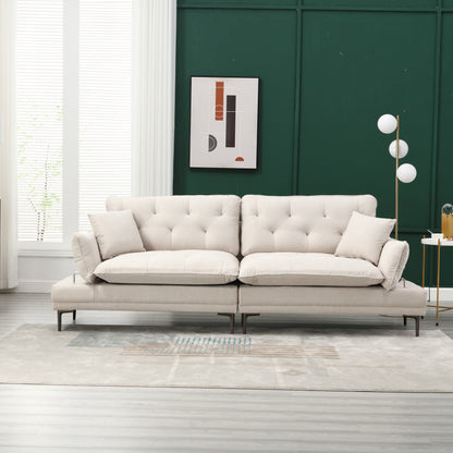 Beige Modern 102.36 Linen Loveseat Sofa with Adjustable Armrests and Tufted Cushions for Living Room