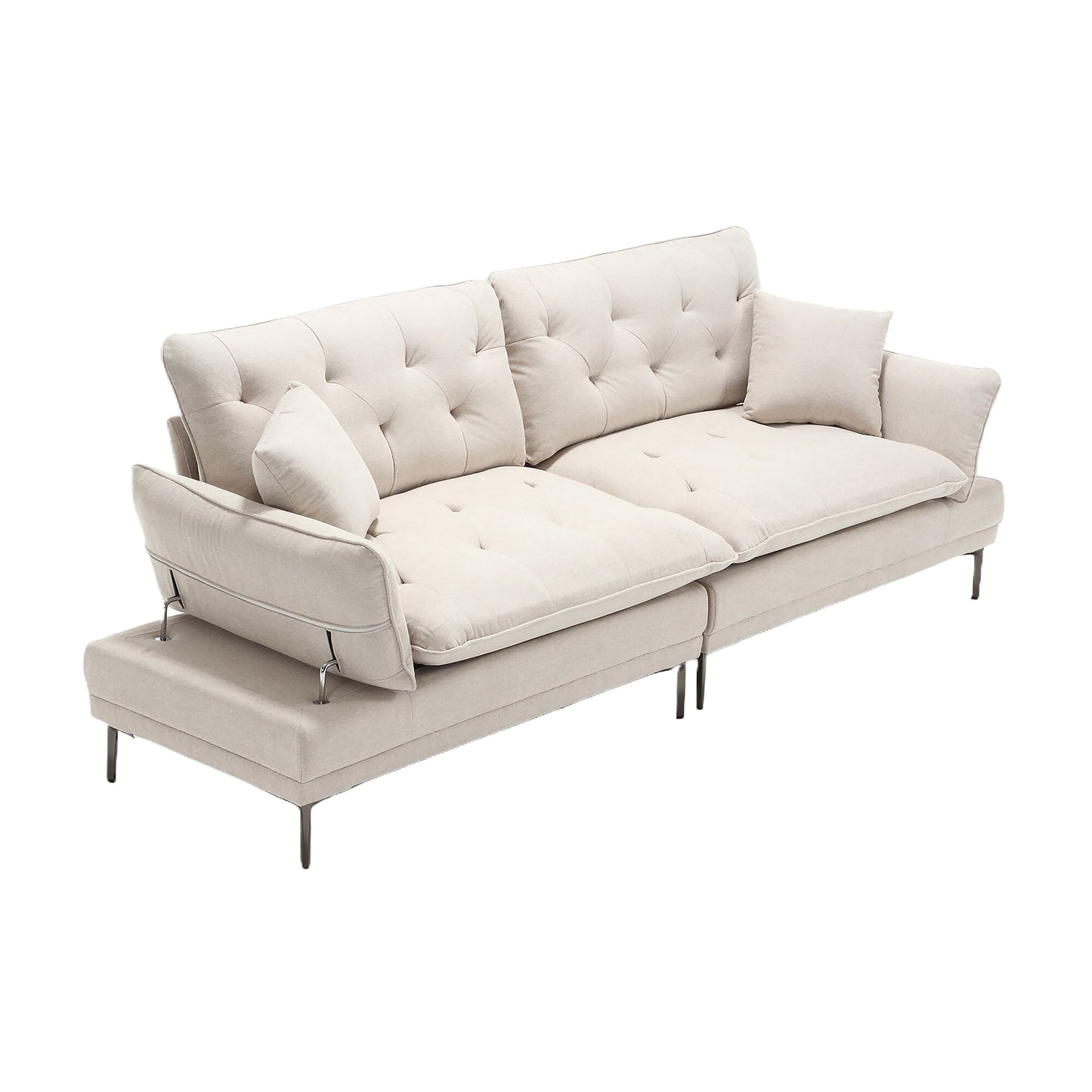 Beige Modern 102.36 Linen Loveseat Sofa with Adjustable Armrests and Tufted Cushions for Living Room