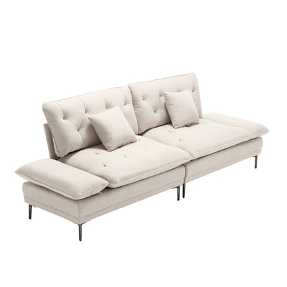 Beige Modern 102.36 Linen Loveseat Sofa with Adjustable Armrests and Tufted Cushions for Living Room